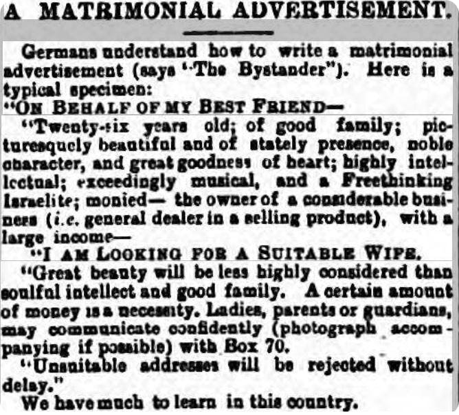 funny dating ads from the past