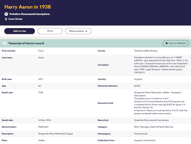 yorkshire memorial inscription