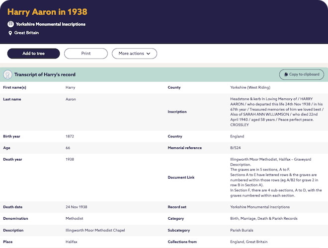 yorkshire memorial inscription