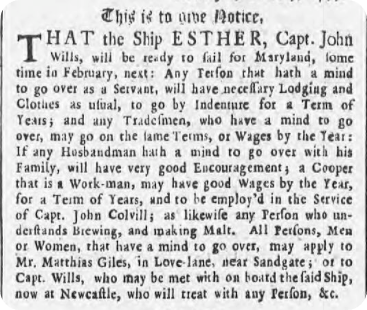 Indentured servants advertisement