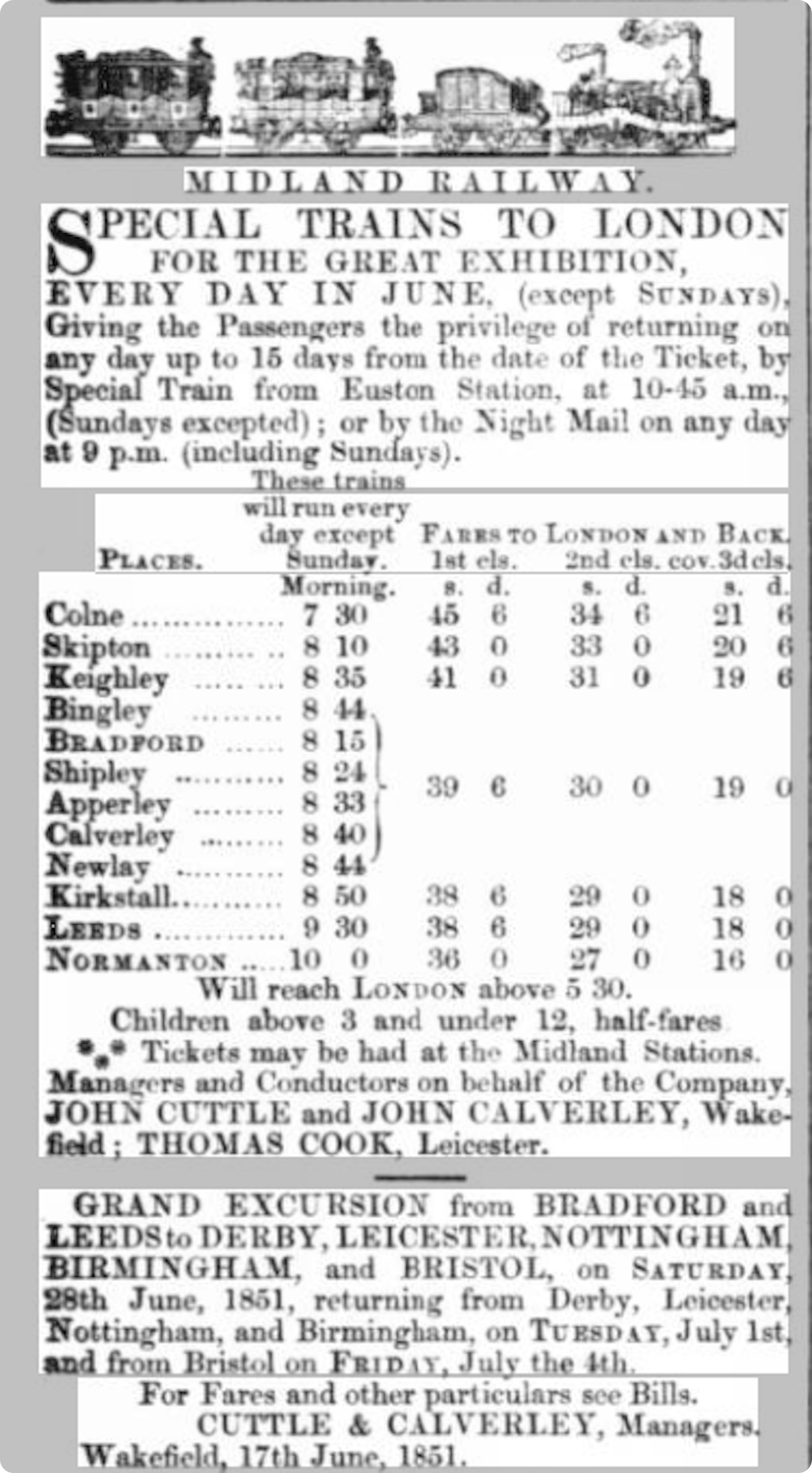 Newspaper advert for rail journeys to the seaside.