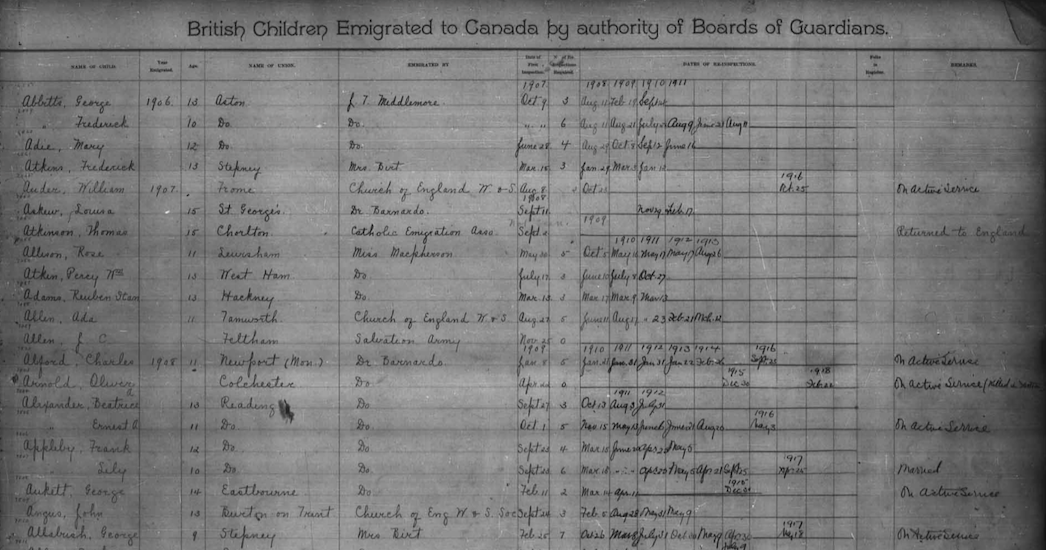 British Home Child record