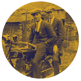 Kent 1921 census: Vintage photo of two men on a bicycle