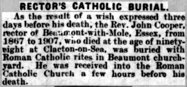 'Rector's Catholic Burial', Weekly Dispatch, 1913.