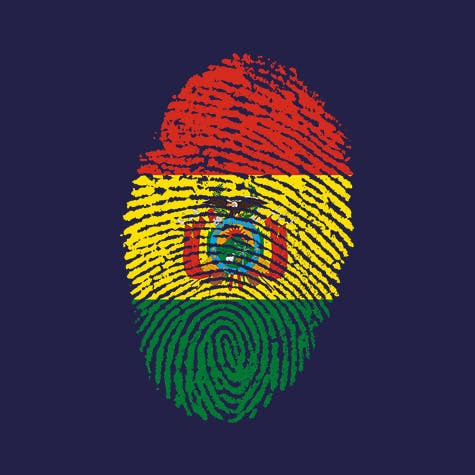 Illustration of a fingerprint coloured with the Bolivian flag