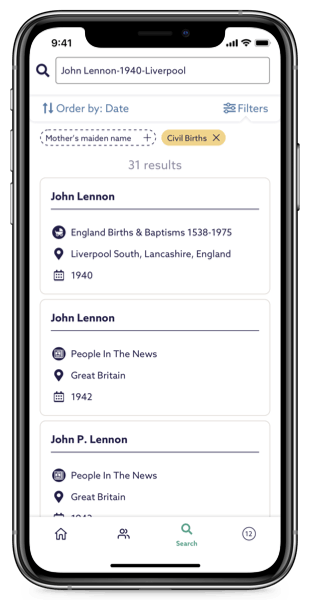 Search records on the Findmypast app