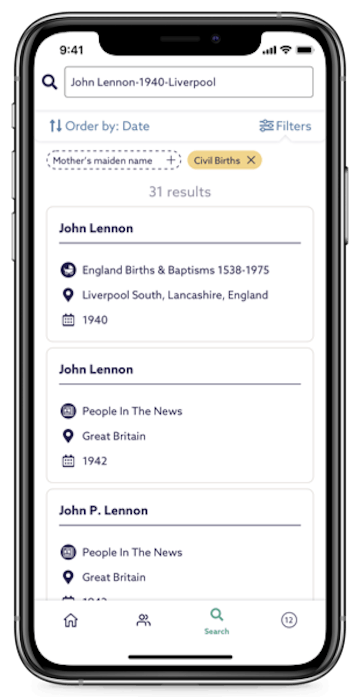 Search records on Findmypast app