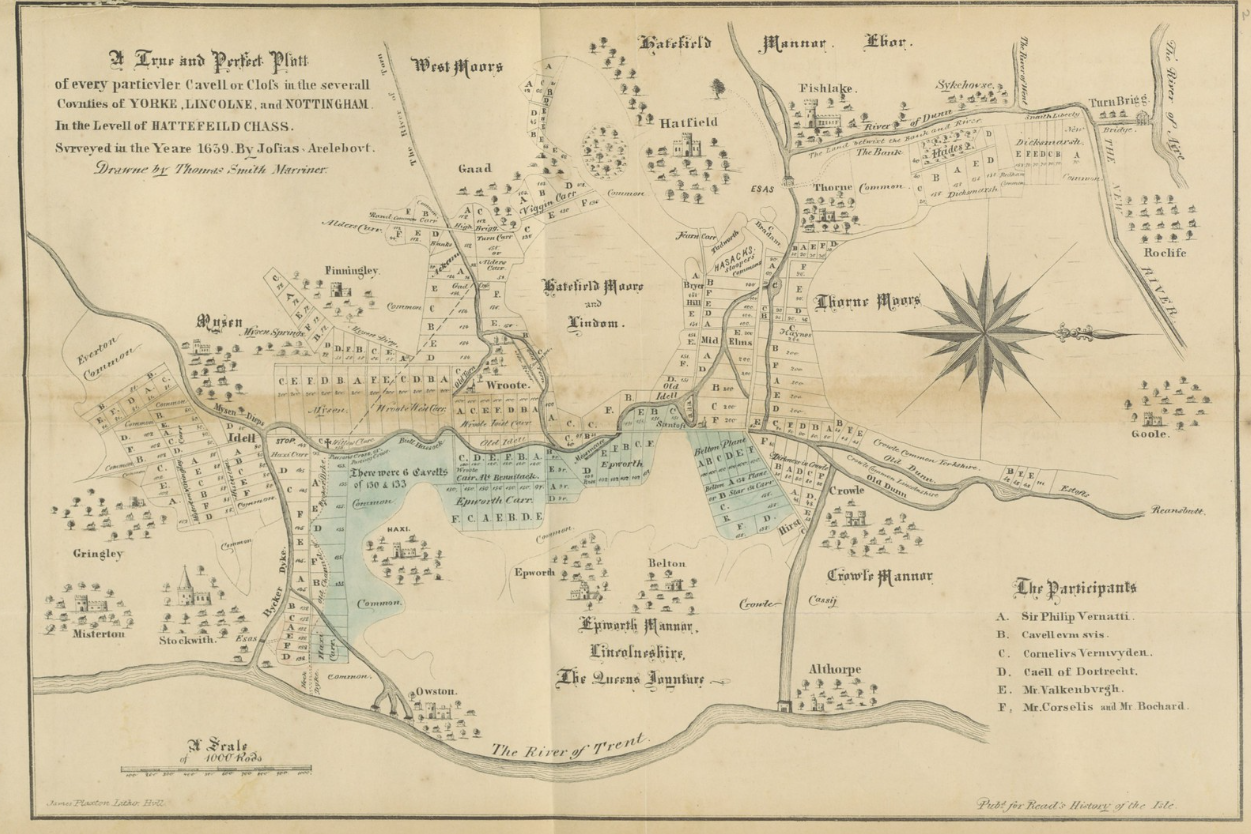 A historical map of parishes and manors in the Isle of Axholme, 1853.
