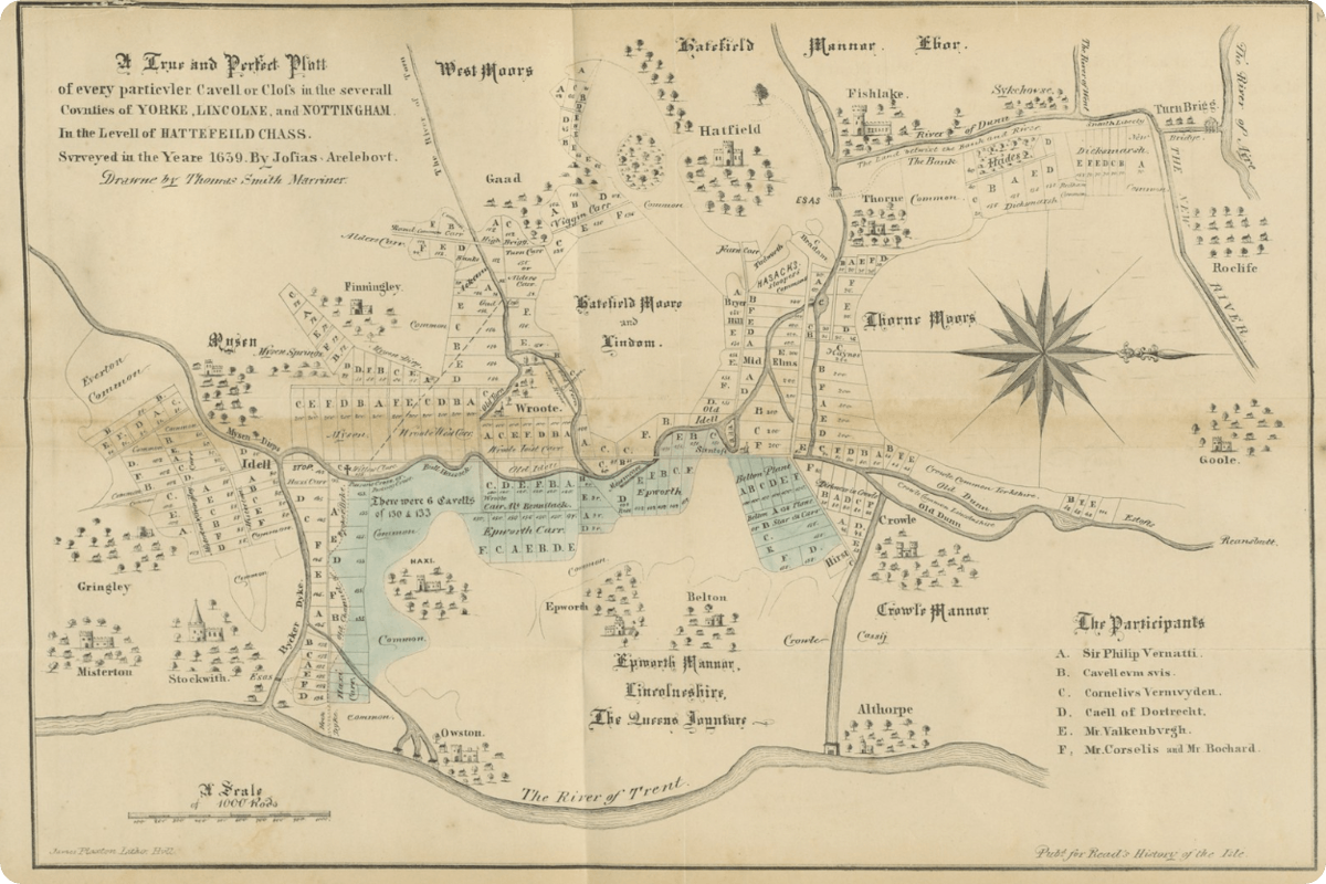 A historical map of parishes and manors in the Isle of Axholme, 1853.