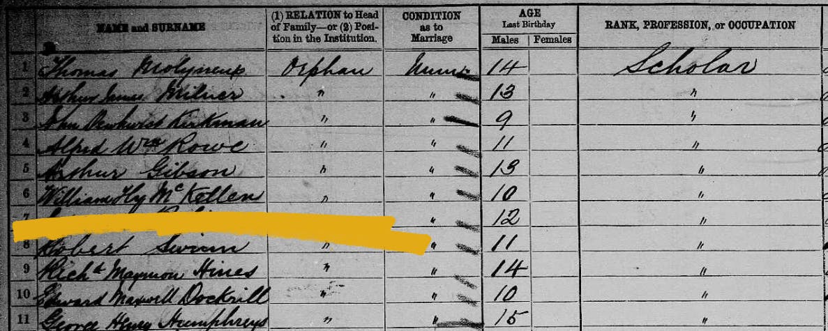 William Henry in an orphanage in the 1881 Census.