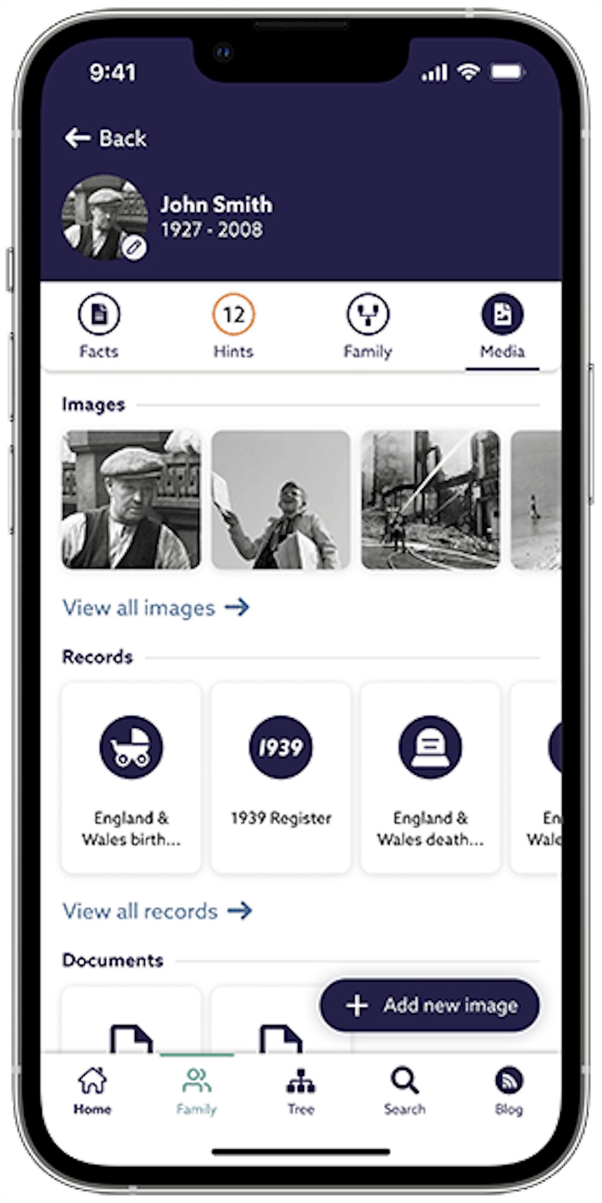 View photos in the Findmypast app media tab