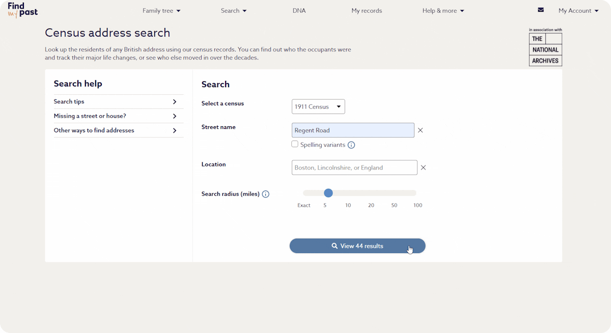 Census address records on Findmypast