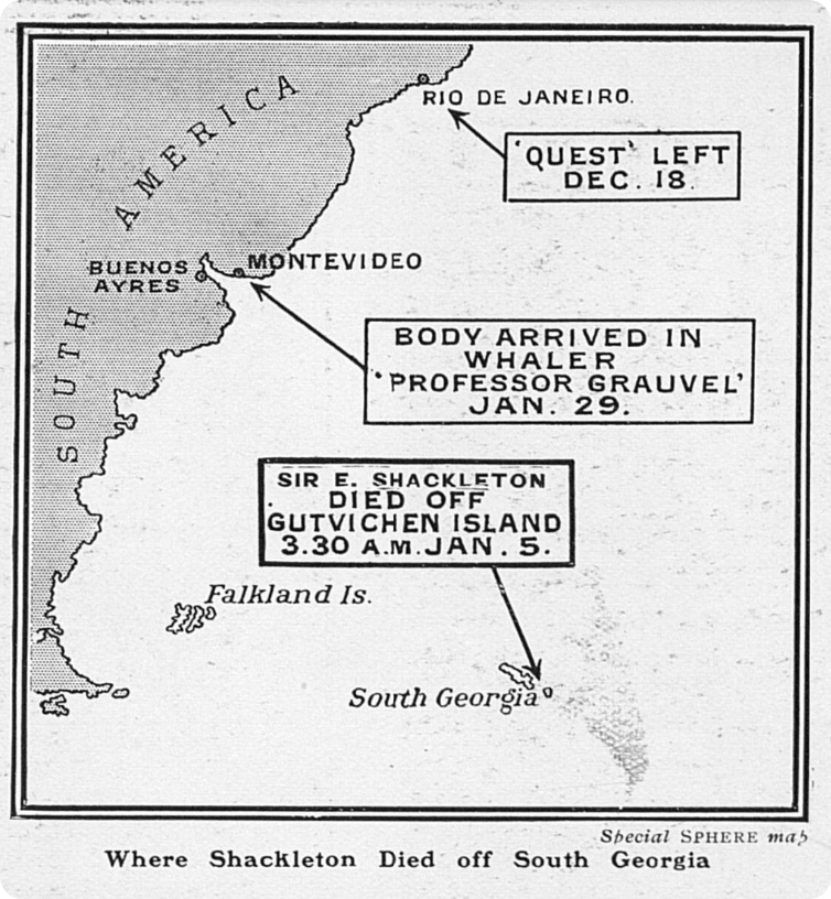 Shackleton's death reported in The Sphere, 4 February 1922.