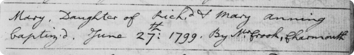 Mary Anning's baptism record
