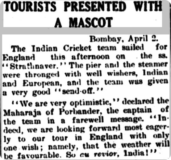 The send off for the All Indians team, as described in the Civil & Military Gazette (Lahore), 1932.