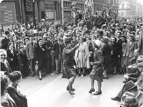 VE day dancing in the streets