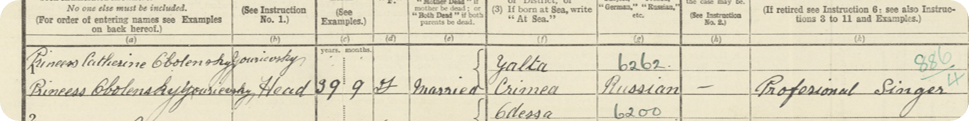 Princess Catherine Alexandrovna Youriesvsky's 1921 Census return.