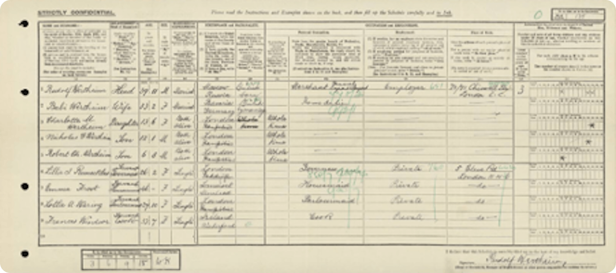Nicholas Winton and his family in the 1921 Census.