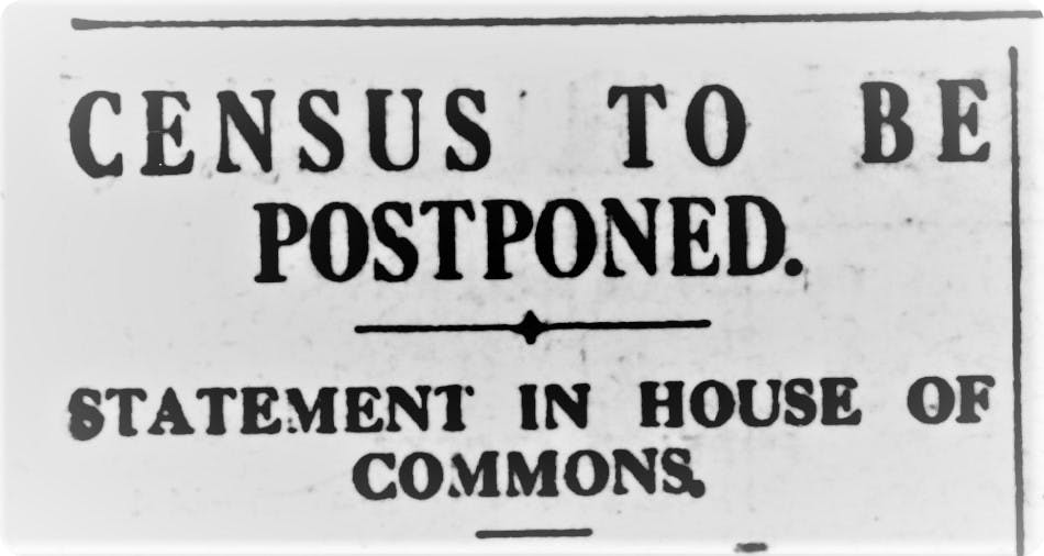 1921 Census postponed