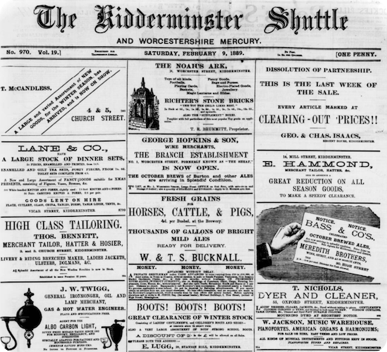 Kidderminster Shuttle, 9 February 1889.