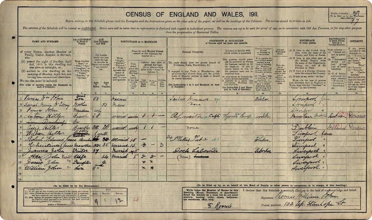 1911 UK census record