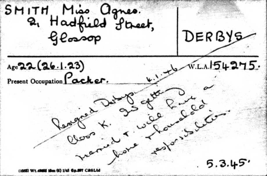 Agnes Smith's Land Army Record