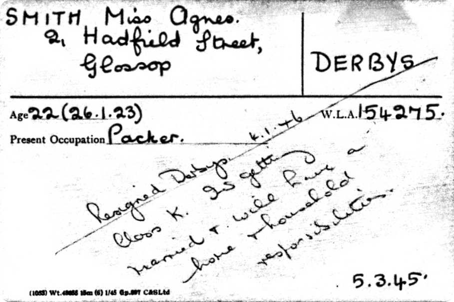 Agnes Smith's Land Army Record