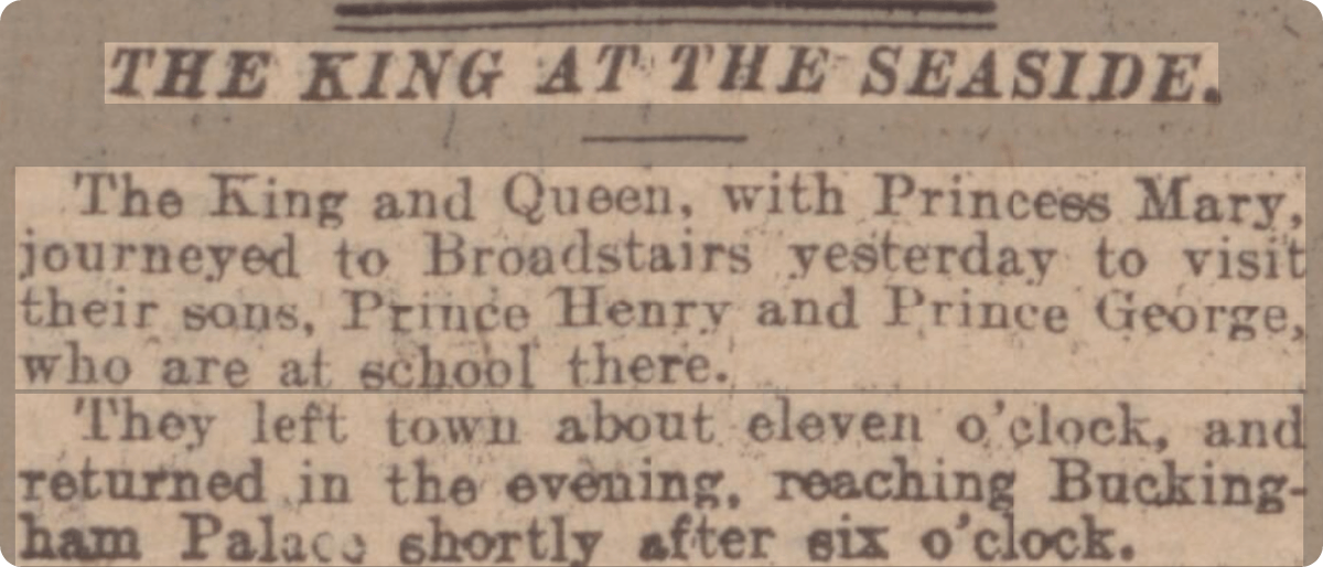 King and Queen head to Broadstairs, newspaper article