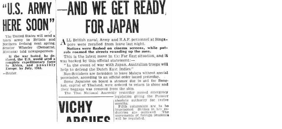 Pearl Harbor headlines from British newspapers