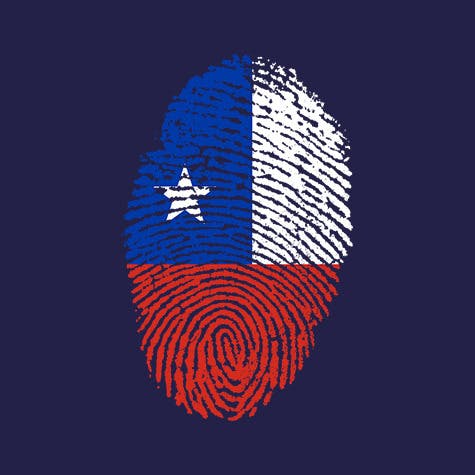 Illustration of a fingerprint coloured with the Chilean flag