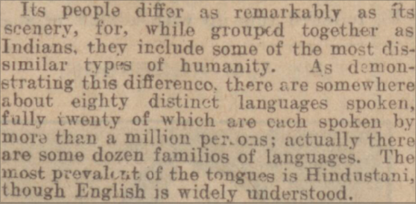 A snipped from the Leeds Mercury in 1911, highlighting the British in the Indian Empire.