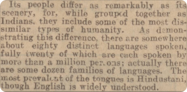 A snipped from the Leeds Mercury in 1911, highlighting the British in the Indian Empire.
