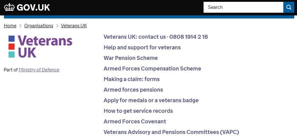 Order service records from the Veterans UK website
