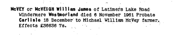 William James McVey's probate record, 1961.