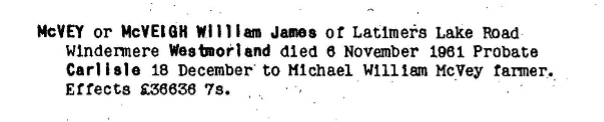 William James McVey's probate record, 1961.