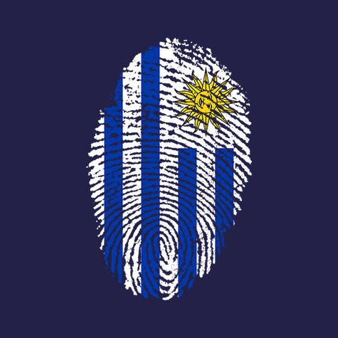 Illustration of a fingerprint coloured with the flag of Uruguay