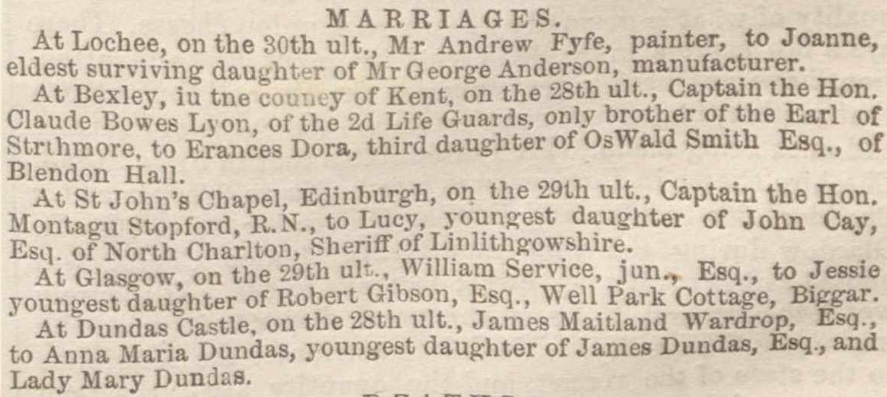 Marriage notices from our Scotland, Newspaper Marriages and Anniversaries collection. View this record here.