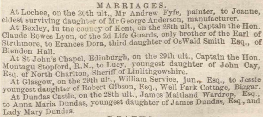 Marriage notices from our Scotland, Newspaper Marriages and Anniversaries collection. View this record here.