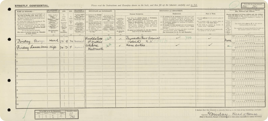 Taylor’s 2x great-grandfather George Finlay in the 1921 Census.