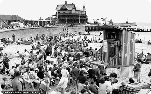 Punch and Judy show in Lowestoft, 1952