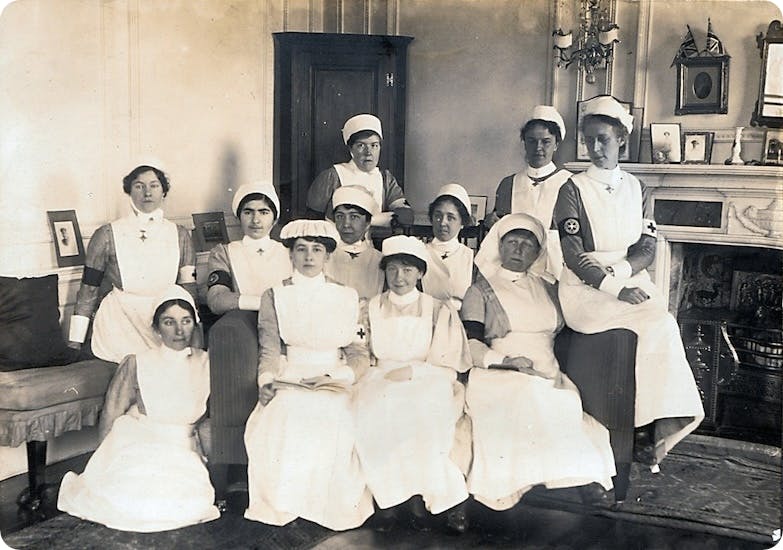 On the far right, Olive Lupton working as a VAD nurse during the Second World War.  