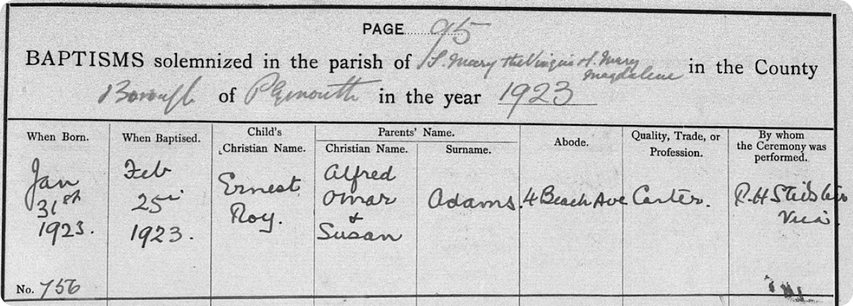 The baptism of Ernest Roy Adams in 1923. View this record here