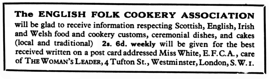 Florence’s call for recipes, in The Woman's Leader and the Common Cause, 6 March 1931.