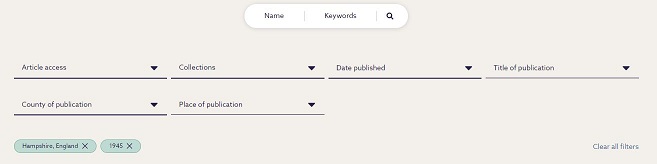 Newspaper search filters on Findmypast