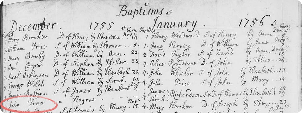 Africans listed in UK baptism records