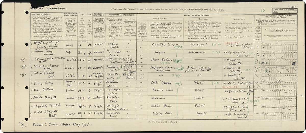 Helena Rosa Wright's 1921 Census return.