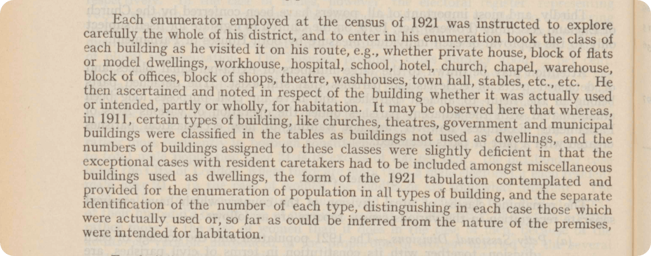 A snippet from the Census of England and Wales 1921 General Report.