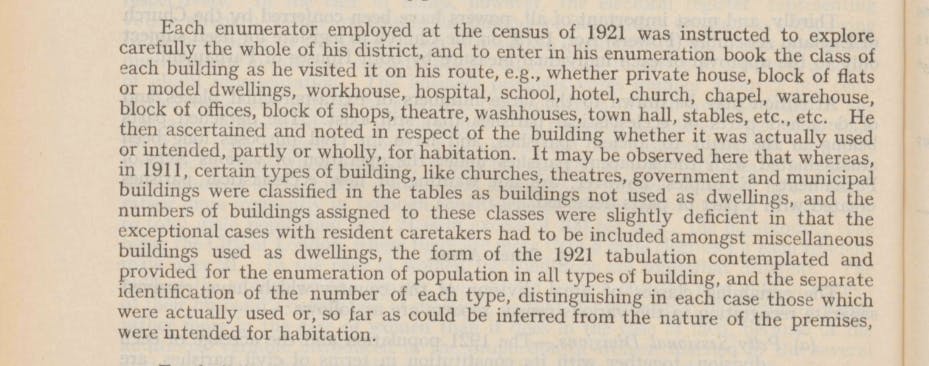A snippet from the Census of England and Wales 1921 General Report.