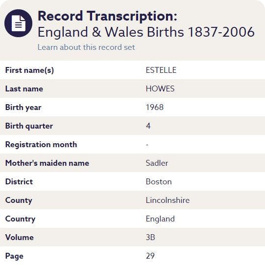 Findmypast birth record