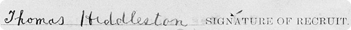Thomas Hiddleston’s signature on his military record.  